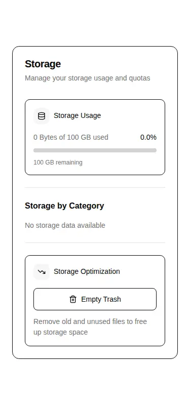 Harness screenshot of hextaui-settings-storage at 375 pixels wide