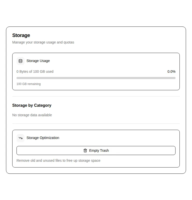 Harness screenshot of hextaui-settings-storage at 768 pixels wide