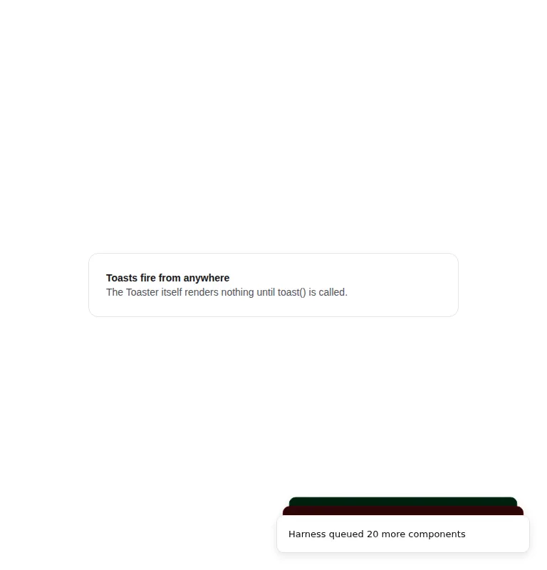 Harness screenshot of hextaui-sonner at 768 pixels wide