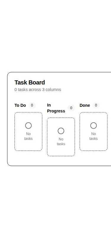 Harness screenshot of hextaui-task-board at 375 pixels wide