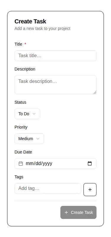 Harness screenshot of hextaui-task-create at 375 pixels wide