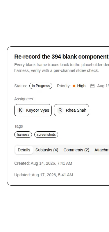 Harness screenshot of hextaui-task-detail at 375 pixels wide