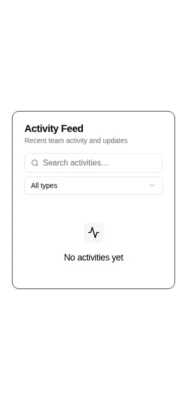Harness screenshot of hextaui-team-activity-feed at 375 pixels wide