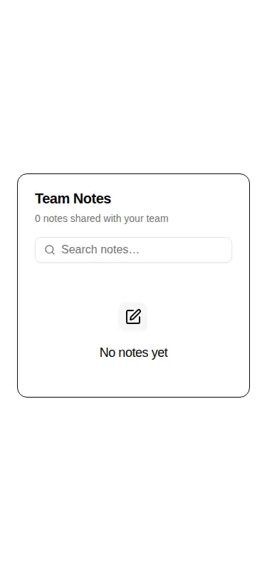Harness screenshot of hextaui-team-notes at 375 pixels wide
