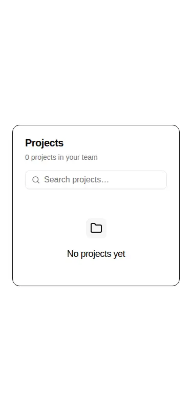 Harness screenshot of hextaui-team-projects at 375 pixels wide