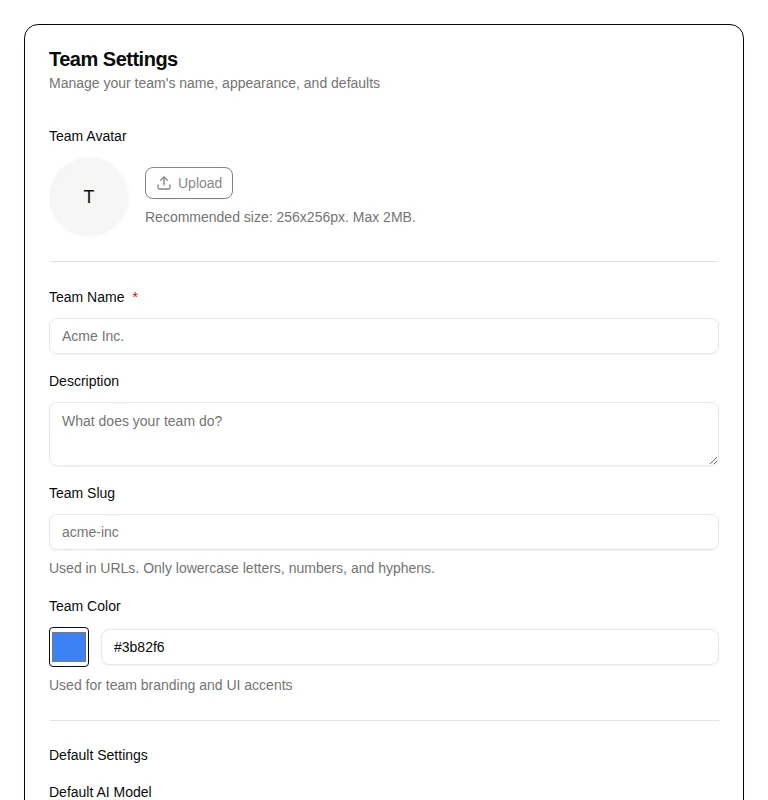 Harness screenshot of hextaui-team-settings at 768 pixels wide