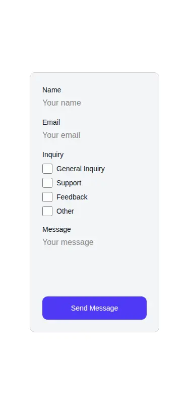 Harness screenshot of hyperui-contact-forms-3 at 375 pixels wide