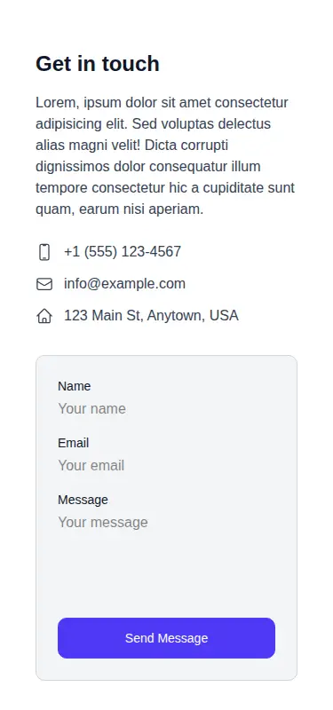 Harness screenshot of hyperui-contact-forms-5 at 375 pixels wide
