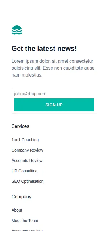 Harness screenshot of hyperui-footer-1 at 375 pixels wide