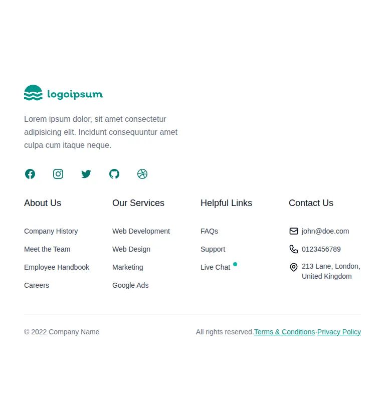 Harness screenshot of hyperui-footers-10 at 768 pixels wide