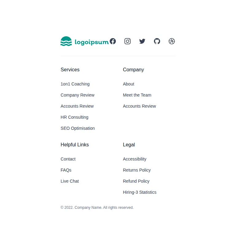 Harness screenshot of hyperui-footers-2 at 768 pixels wide
