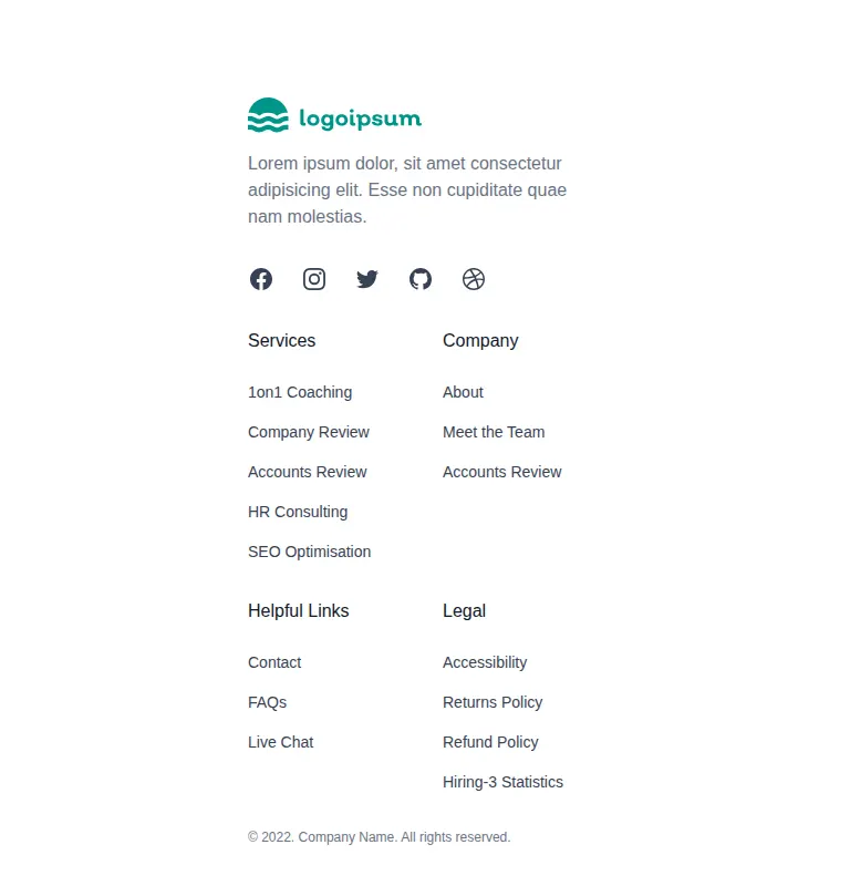 Harness screenshot of hyperui-footers-3 at 768 pixels wide