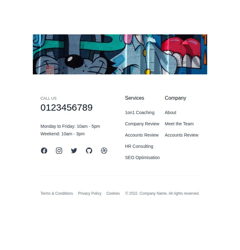 Harness screenshot of hyperui-footers-5 at 768 pixels wide