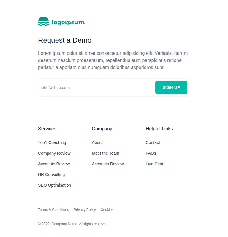Harness screenshot of hyperui-footers-6 at 768 pixels wide