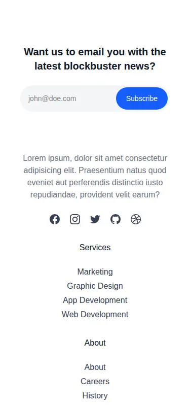 Harness screenshot of hyperui-footers-7 at 375 pixels wide