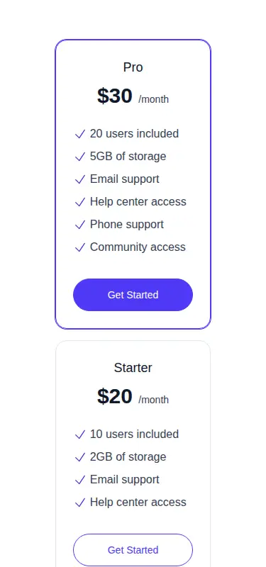 Harness screenshot of hyperui-pricing-1 at 375 pixels wide