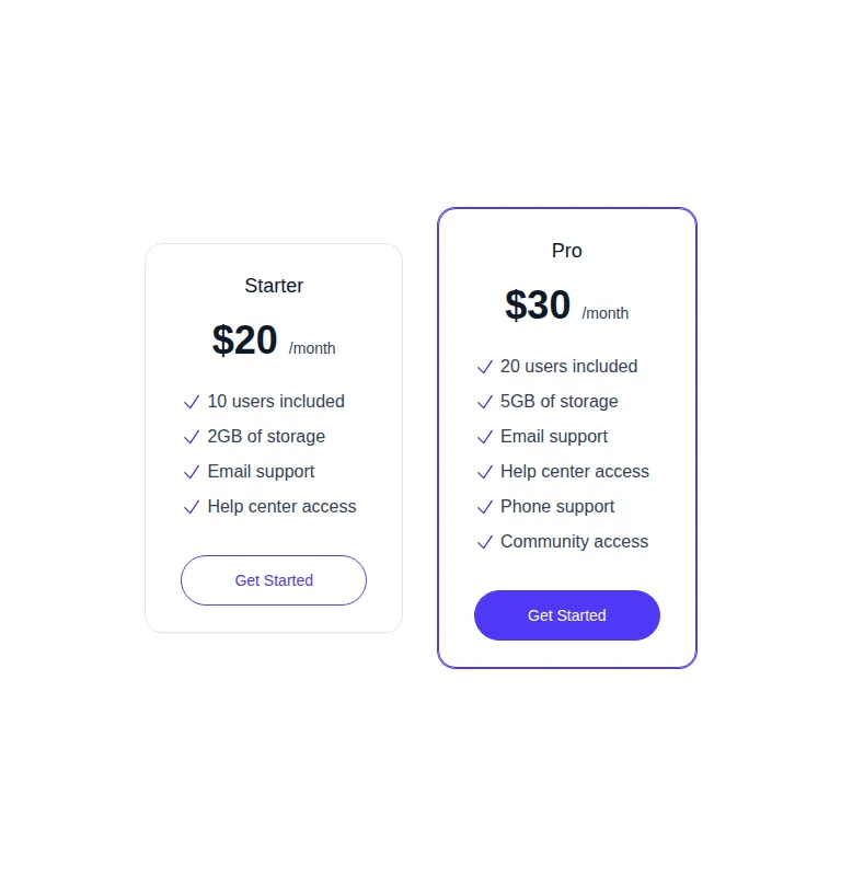 Harness screenshot of hyperui-pricing-1 at 768 pixels wide