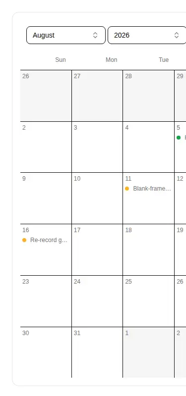 Harness screenshot of kibo-calendar at 375 pixels wide