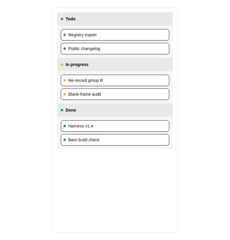 Harness screenshot of kibo-list at 768 pixels wide