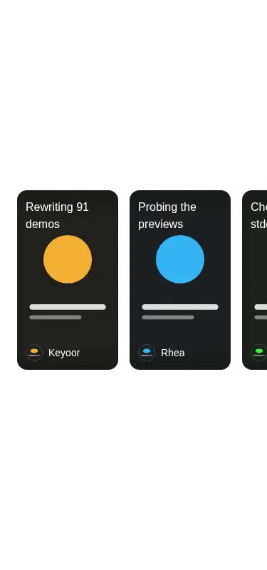 Harness screenshot of kibo-stories at 375 pixels wide