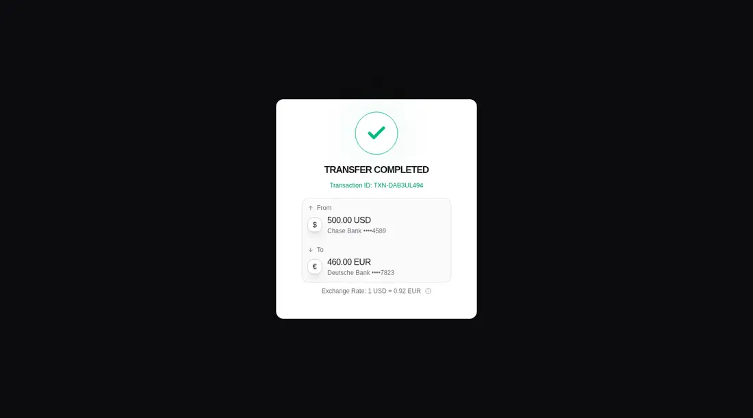 Harness screenshot of kokonut-currency-transfer at 1440 pixels wide