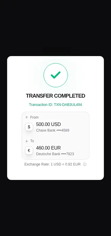 Harness screenshot of kokonut-currency-transfer at 375 pixels wide