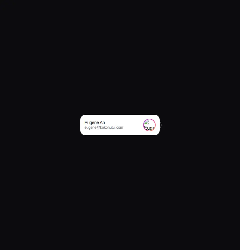 Harness screenshot of kokonut-profile-dropdown at 768 pixels wide