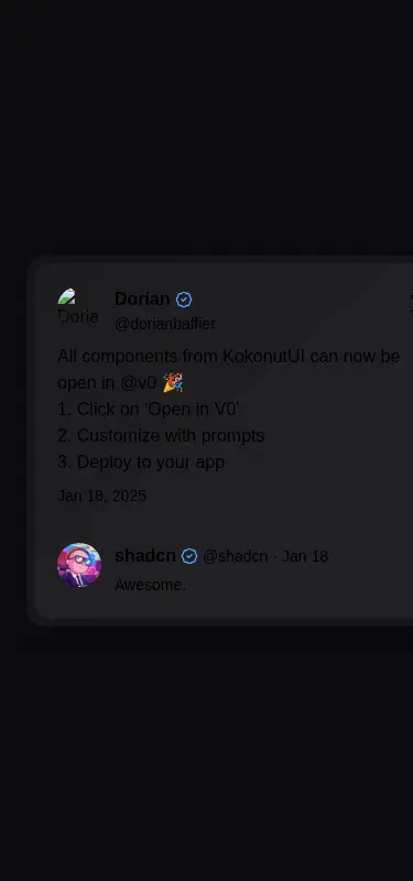 Harness screenshot of kokonut-tweet-card at 375 pixels wide