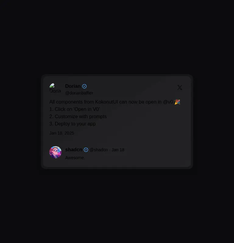 Harness screenshot of kokonut-tweet-card at 768 pixels wide