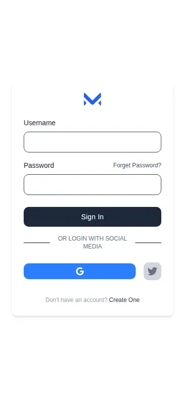 Harness screenshot of meraki-auth-sign-in-card-with-social-media-links at 375 pixels wide
