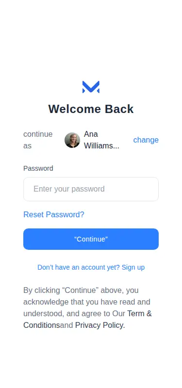 Harness screenshot of meraki-auth-sign-in-page-with-select-user at 375 pixels wide