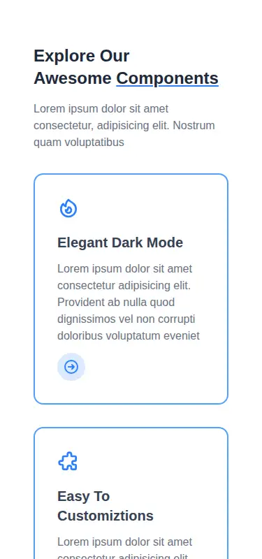 Harness screenshot of meraki-feature-cards at 375 pixels wide