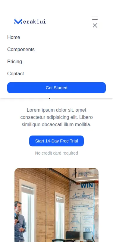 Harness screenshot of meraki-hero-center-content at 375 pixels wide