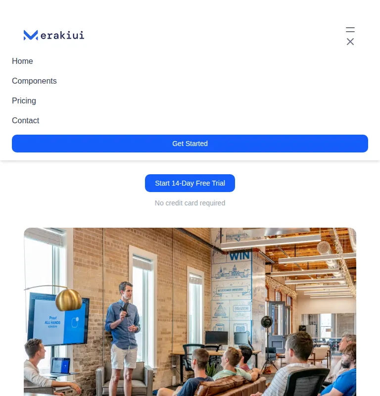 Harness screenshot of meraki-hero-center-content at 768 pixels wide