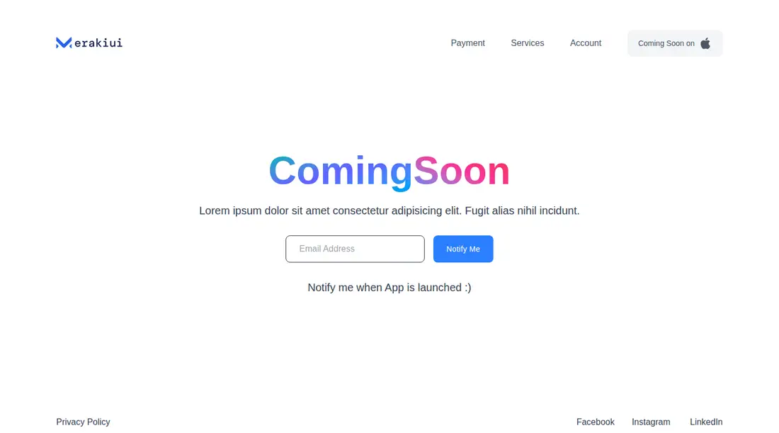 Harness screenshot of meraki-hero-coming-soon at 1440 pixels wide