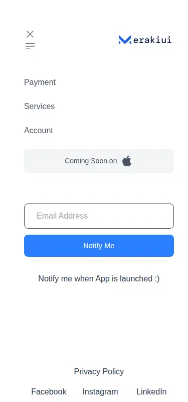 Harness screenshot of meraki-hero-coming-soon at 375 pixels wide