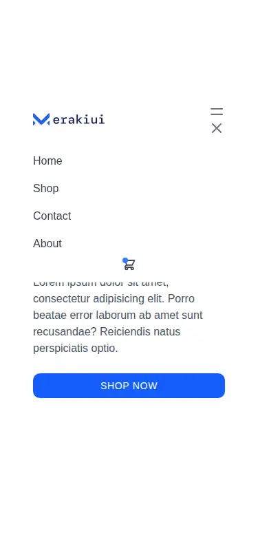 Harness screenshot of meraki-hero-e-commerce at 375 pixels wide