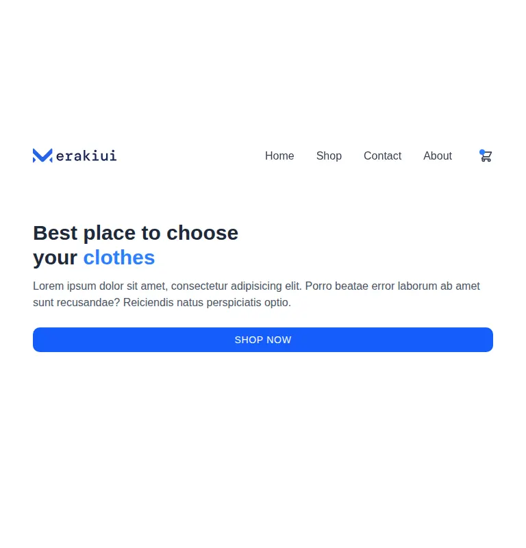 Harness screenshot of meraki-hero-e-commerce at 768 pixels wide