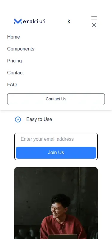 Harness screenshot of meraki-hero-image-with-newsletter at 375 pixels wide