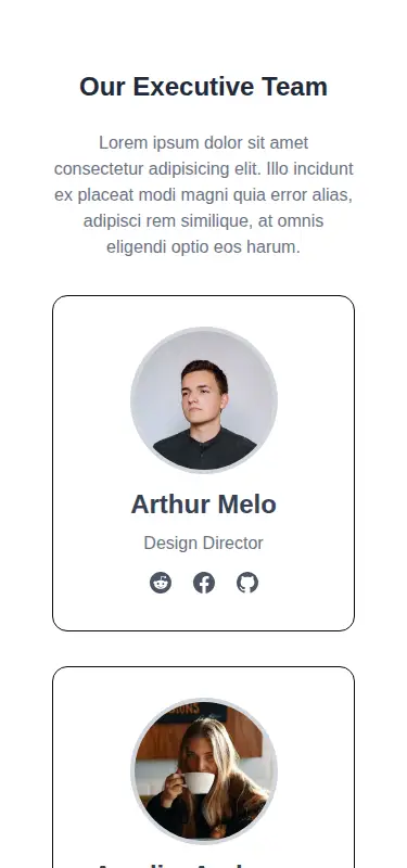 Harness screenshot of meraki-team-cards at 375 pixels wide
