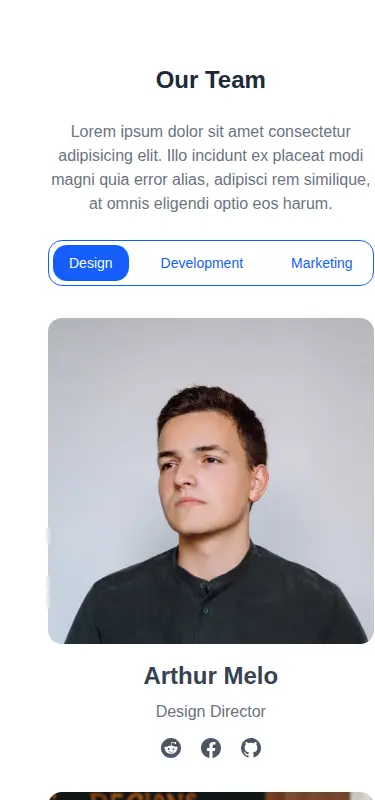 Harness screenshot of meraki-team-filter at 375 pixels wide