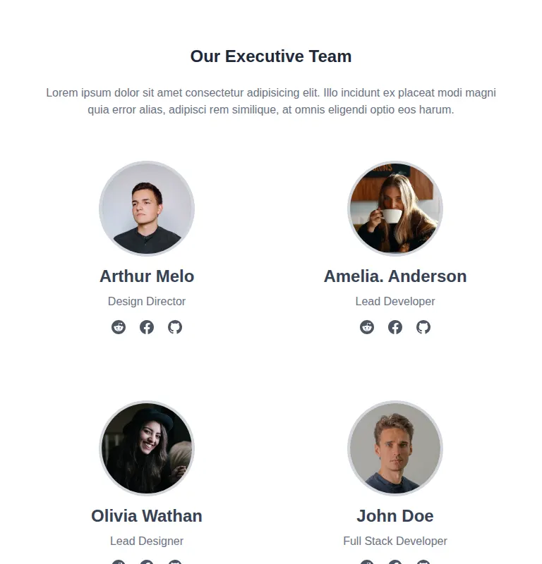 Harness screenshot of meraki-team-grid-list at 768 pixels wide