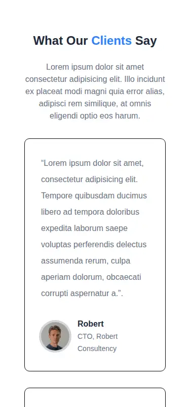 Harness screenshot of meraki-testimonials-centered at 375 pixels wide