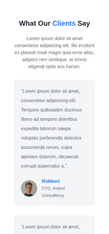 Harness screenshot of meraki-testimonials-centered2 at 375 pixels wide
