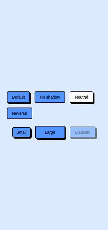 Harness screenshot of neobrutalism-button at 375 pixels wide