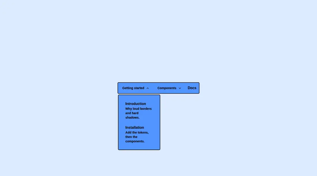 Harness screenshot of neobrutalism-navigation-menu at 1440 pixels wide