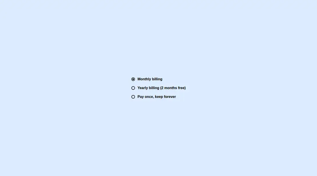 Harness screenshot of neobrutalism-radio-group at 1440 pixels wide