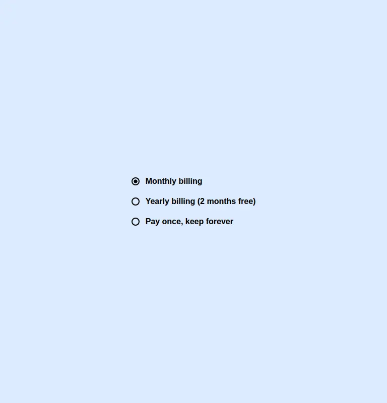 Harness screenshot of neobrutalism-radio-group at 768 pixels wide