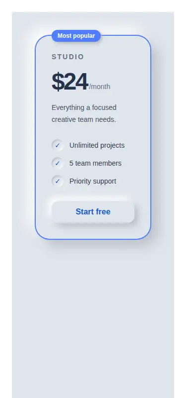 Harness screenshot of neu-pricing at 375 pixels wide