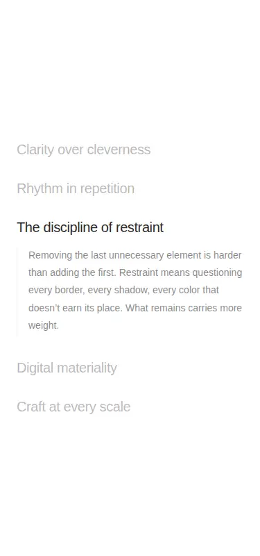 Harness screenshot of ruixen-accordion-editorial at 375 pixels wide